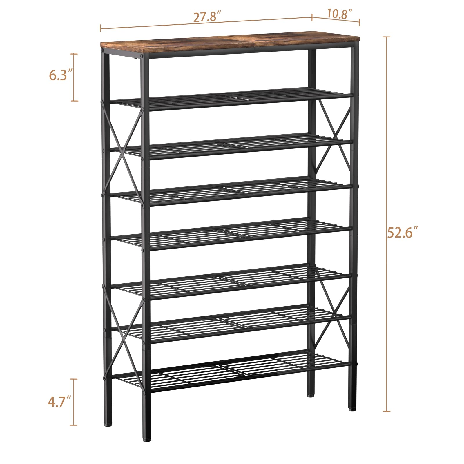 MILEFA 8 Tiers Shoe Storage Organizer, Large Capacity Shoe Shelf Holds 32 Pairs of Shoes, Durable and Stable, Adjustable Metal Shelf Stackable Shoe Shelf for Entryway, Hallway, Living Room, Closet