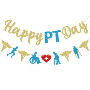 qttier happy pt day banner, physical therapist day banner, physical therapist appreciation party decor, happy pt day sign, gold ＆ blue glitter