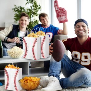 PEUTIER 16pcs Baseball Party Gift Bags, Kraft Paper Baseball Snack Goody Bags with Handle Treat Goodie Bags Candy Bags Sport Party Favor Bags for Birthday Party Baseball Team Themed Party Supplies