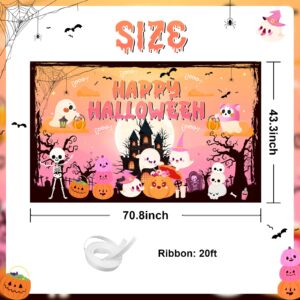 Lecheme Happy Halloween Backdrop Orange Pink Halloween Backdrop for Kids Cute Ghost Pumpkin Spooky Castle Halloween Banner Halloween Photo Booth Background