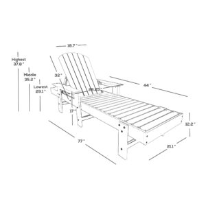 WestinTrends Dylan 3 Piece Adirondack Poly Reclining Chaise Lounge with Arms