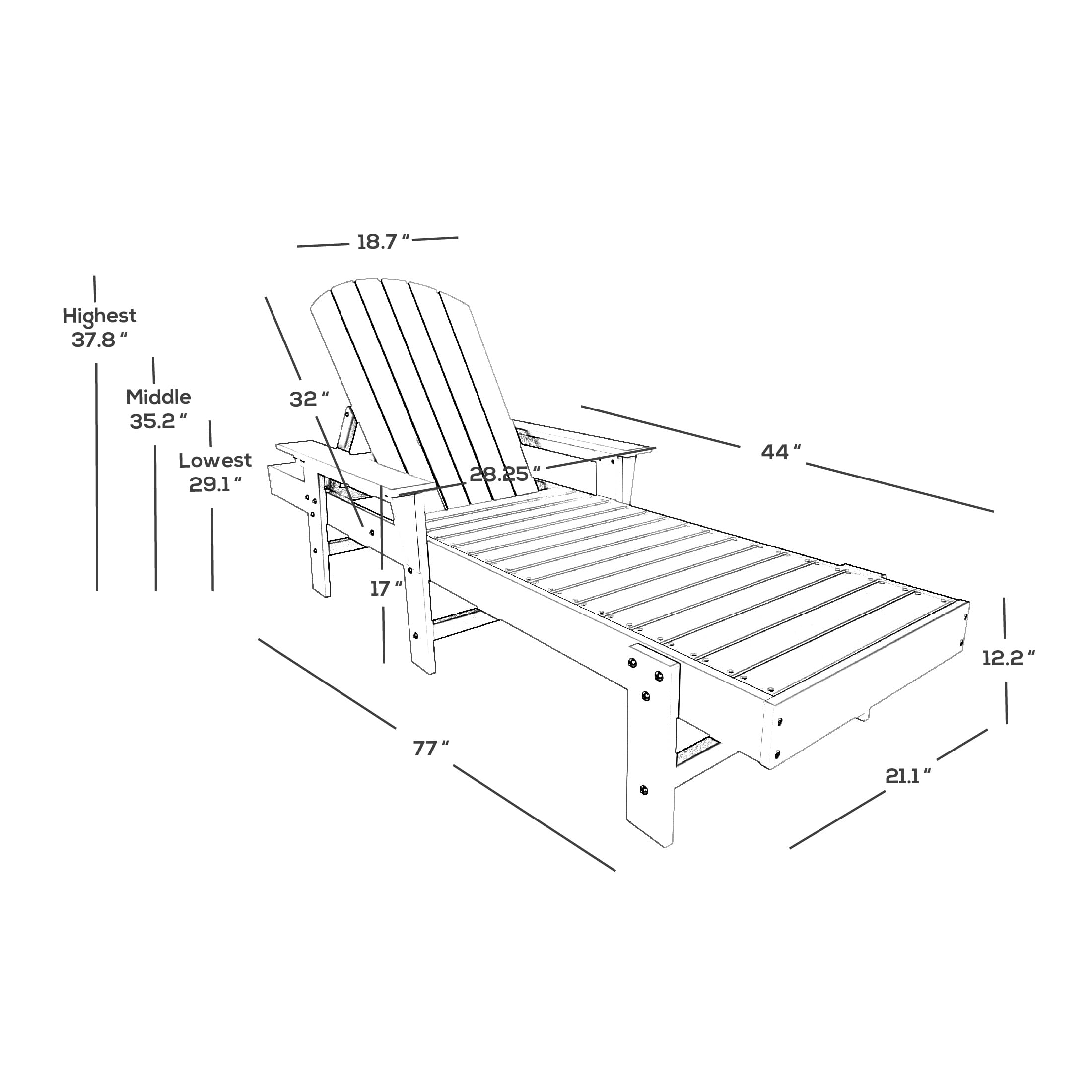 WestinTrends Dylan 3 Piece Adirondack Poly Reclining Chaise Lounge with Arms