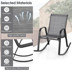 Giantex Outdoor Rocking Chairs Set of 2, Patio Rocking Chairs w/Breathable Seat & Back, Heavy-Duty Metal Support, Ergonomic Outside Rocker for Backyard, Poolside, Garden (1, Grey)