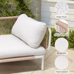 VredHom Oversized Patio Loveseat, Patio Furniture Couch with Removable Cushions, Outdoor Modern Loveseat for Patio, Garden, Lawn, Beige