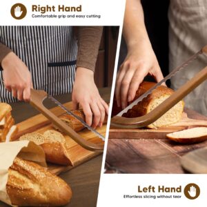 MOTAIPEAK Bread Bow Knife for Homemade Bread,15.5" Sapele Wood Sourdough Bread Knife,Premium Stainless Steel Serrated Saw Bread Cutter for Bread,Bagels,Fruits,Adjustable for Left and Right Hand Use