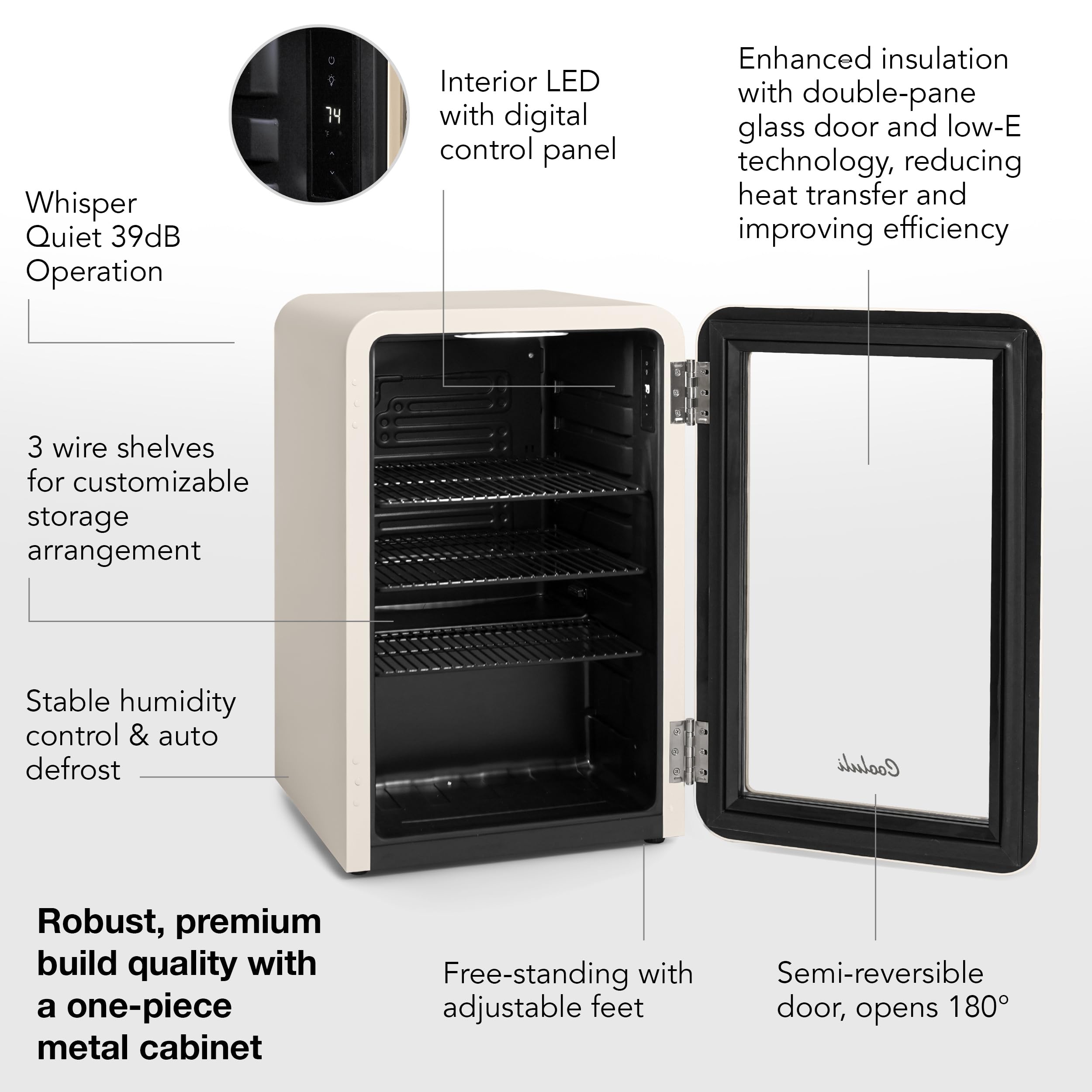 Cooluli Decor 2.4 cu ft Compact Mini Fridge with Glass Door - Small Refrigerator for Bedroom, Office, Dorm - Ideal for Soda Drinks, Beer (Cream)