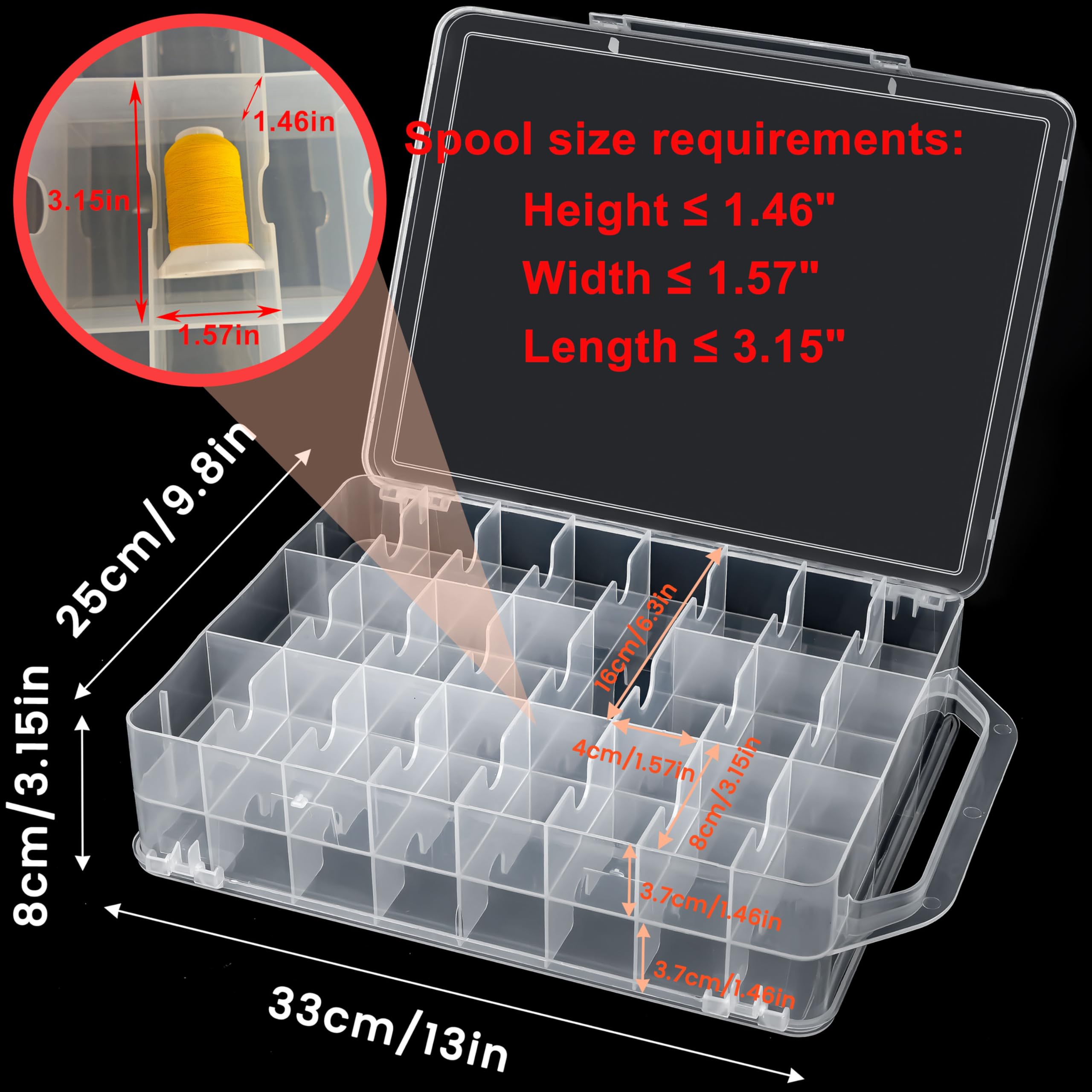 New brothread Pack of 2 Double-Sided Sewing Organizers, Thread Storage Boxes with 2x46 Grids, Clear Organizer Boxes for Embroidery Sewing Thread, Embroidery Floss, Needle, Beads, Small Crafts,Toy Cars