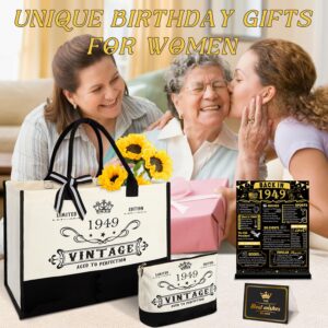 75th Birthday Gifts for Women Canvas Tote Bag Travel Gear, Unique 75 Years Old Birthday Gifts for Mom Wife Aunt Friends Her Turning 75, Vintage 1949 Beach Bag & Cosmetic Bag & Back in 1949 Poster