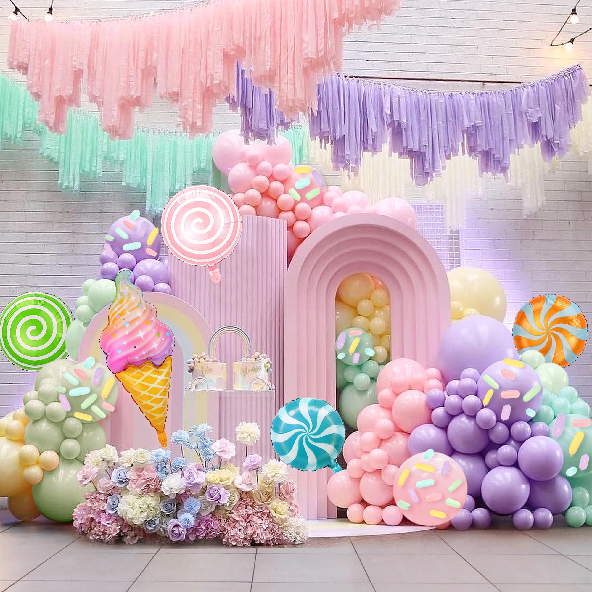 169 PCS Sweet Candy Balloon Garland Arch Kit 5/10/18 Inch Pastel Rainbow Latex Balloons Lollipop Ice Cream Foil Balloons for Candyland Party Girl Boy Birthday Party Baby Shower Decorations