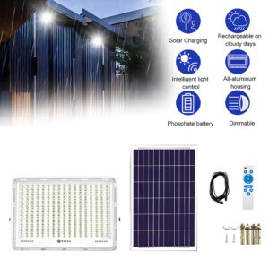 100W to 500w Pure White High Bright Solar Power Flood Light Outdoor Remote, IP67 Waterproof, Auto On/Off, Wide Range, Dusk to Dawn for Yard, Gazebo, Shed, Barn, Porch, Patio, Garage, Garden (200W)