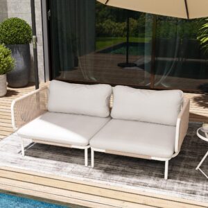 vredhom oversized patio loveseat, patio furniture couch with removable cushions, outdoor modern loveseat for patio, garden, lawn, beige