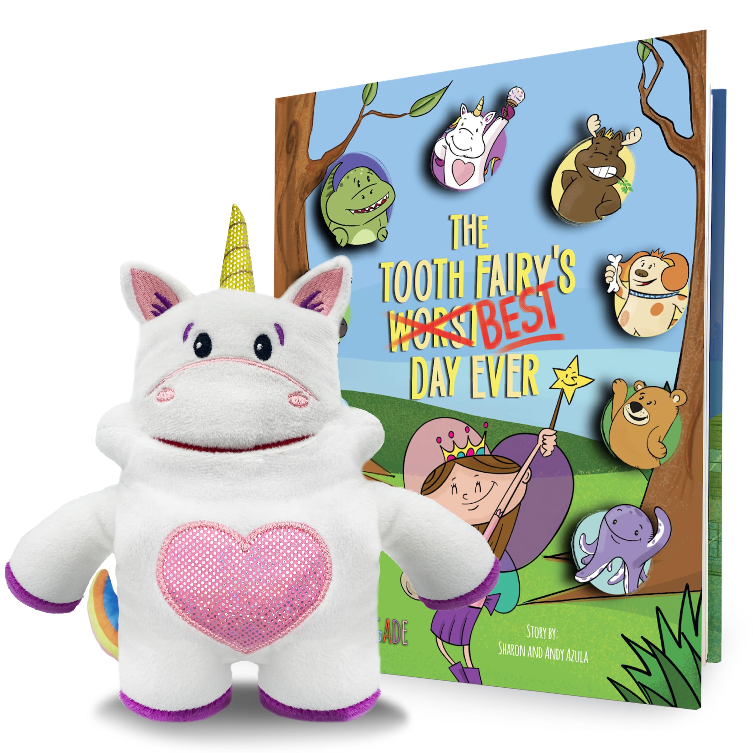 The Tooth Brigade Book and Tooth Fairy Pillow Bundle, Interactive Set Includes 8" Plush Toy with Lost Tooth Pocket and The Tooth Fairy's Best Day Ever! Hardcover Book (Sprinkles Unicorn Bundle)