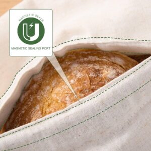 LOHONER Bread Bags for Homemade Bread - 2 Pack Reusable Sourdough Bread Bags, Linen and Cotton Homemade Bread Storage with Plastic Lined