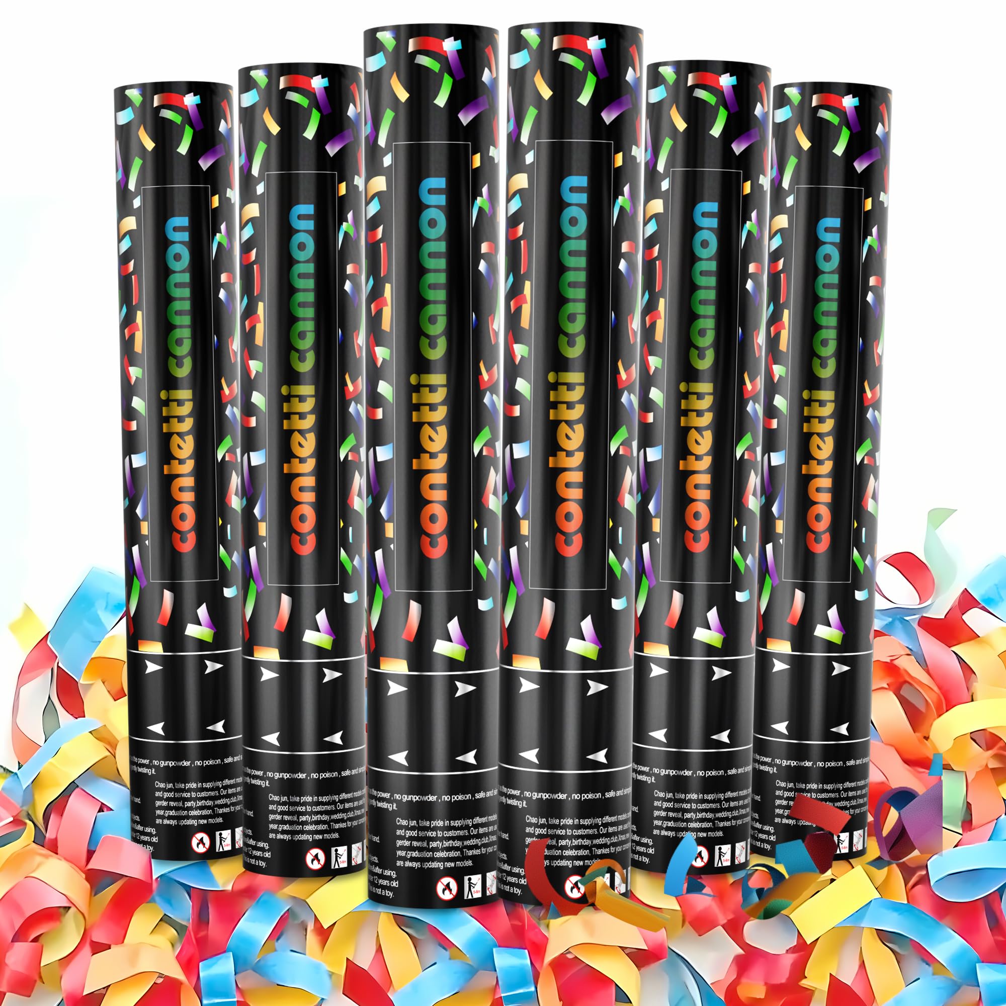 6 Pack Streamer Cannons Ribbon Poppers, Multicolor Streamers Ribbons, Party Poppers for Celebration, Birthday, Graduation, Wedding, New Years Eve (12inch)