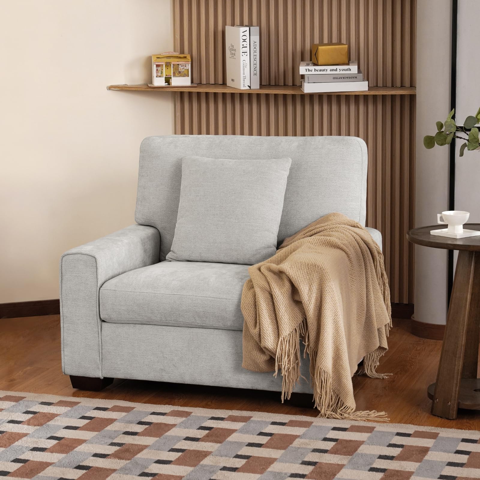 DOPEDIO Living Room Accent Chair, Fabric Single Sofa,Detachable Sofa Cover, Comes with Decorative Pillows, Space Spring Cushion and Solid Wood Frame Easy to Install (40inch Light Gray)