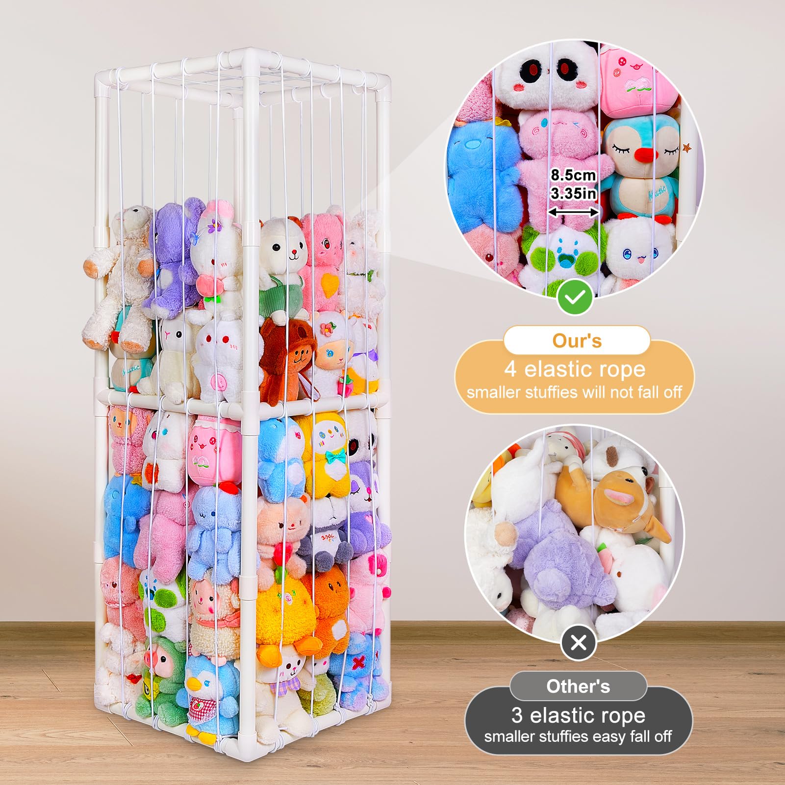 FIOBEE Stuffed Animals Storage Zoo Thicken PVC Tube Kids Toy Storage Organizer with Elastic Band Large Stuffed Animals Holder for Nursery Playroom Bedroom Room Furniture Plush Storage, White