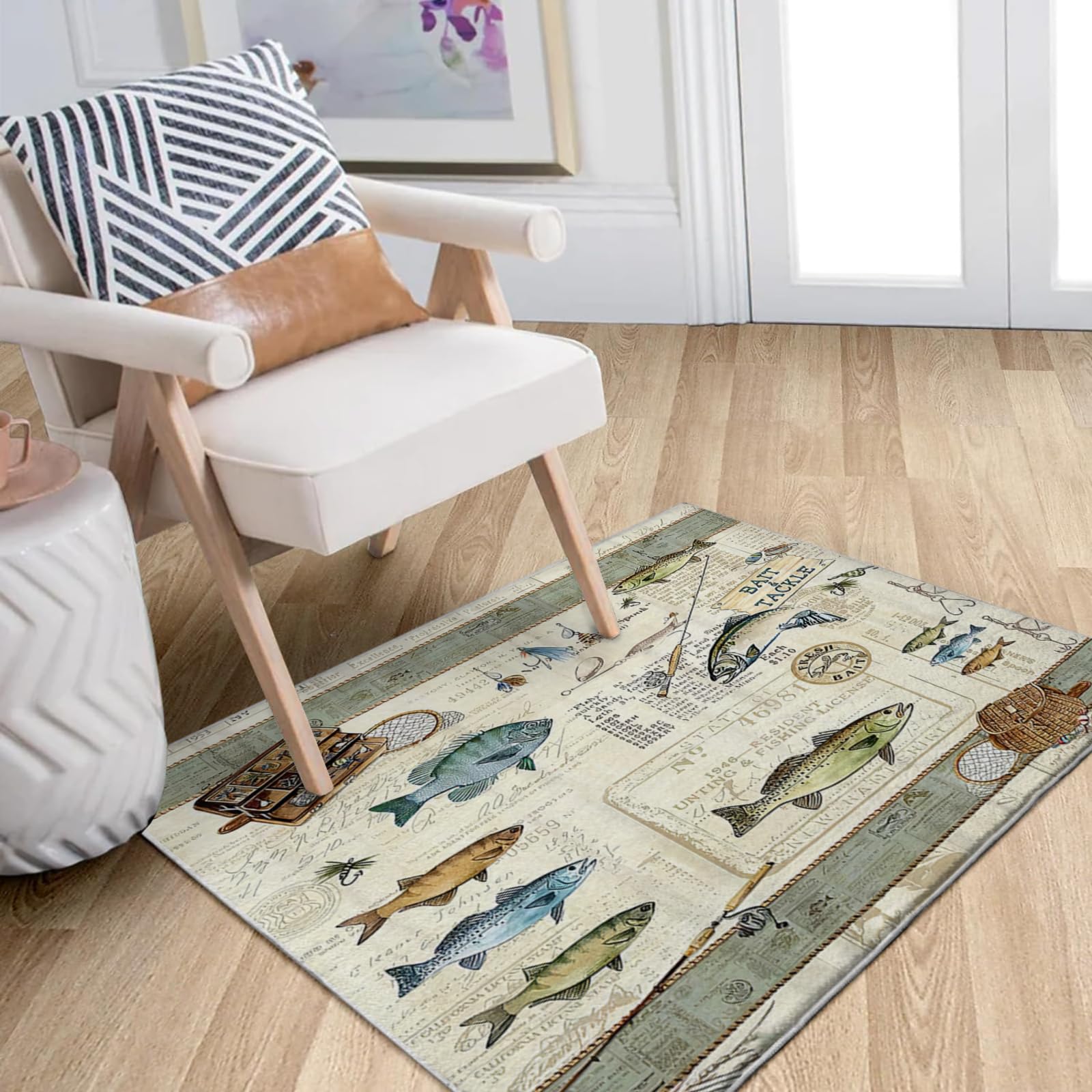 citari Fishing Area Rug 2x3 ft for Bedroom Entryway Rugs Non-Slip Bath Rugs Funny Bathmats Washable Carpet Indoor Floor Mats for Living Room Kitchen Kid's Room Modern Small Rug for Door Mat