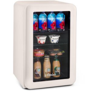 cooluli decor 2.4 cu ft compact mini fridge with glass door - small refrigerator for bedroom, office, dorm - ideal for soda drinks, beer (cream)