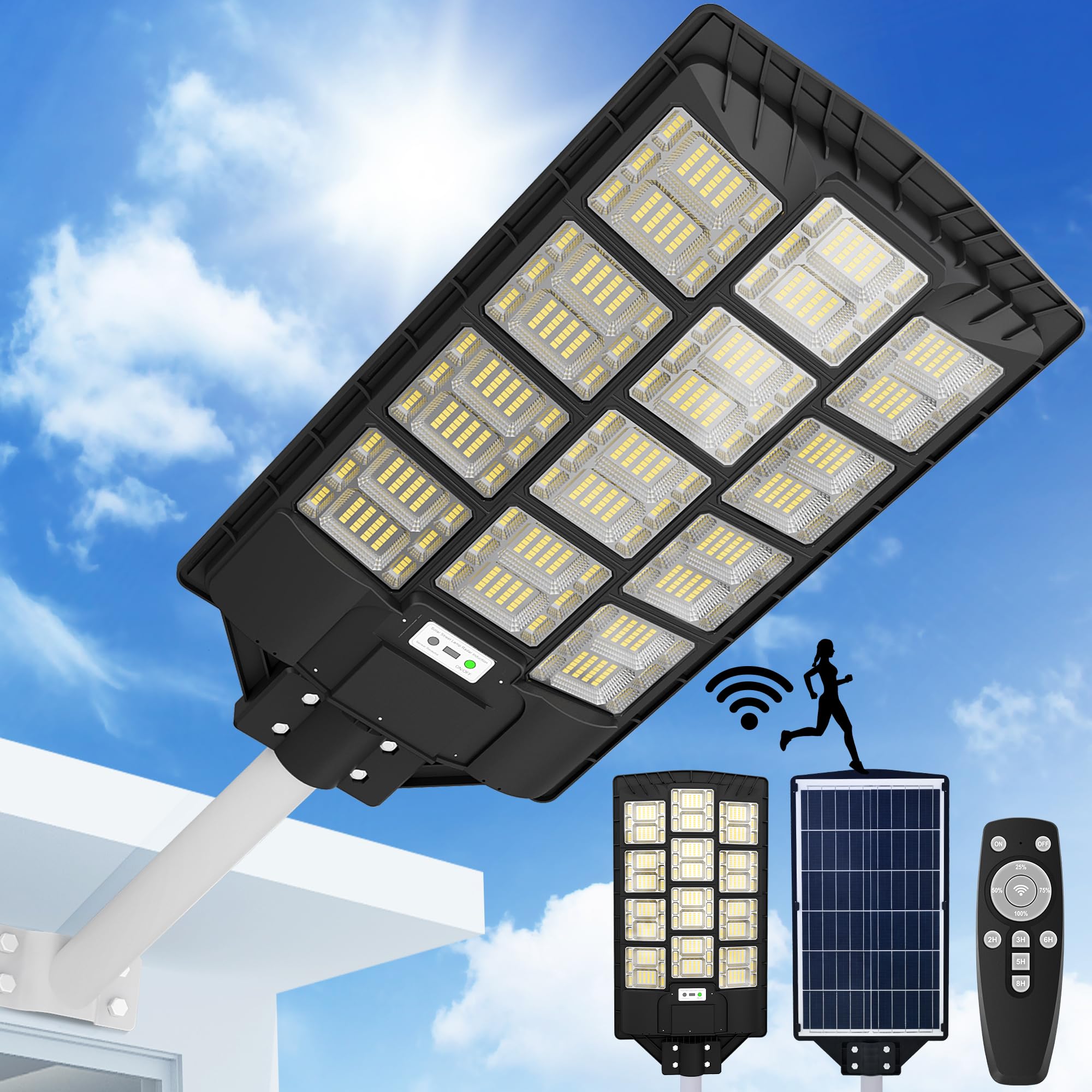 PATIOPIA 5500W Solar Street Lights Outdoor, 888 LEDs 6500K Solar Parking Lot Lights Dusk to Dawn, IP67 Waterproof Solar Motion Sensor Lights Suitable for Commercial Street,Yard, Garden, Parking Lot