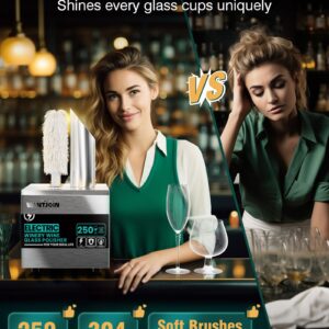 WantJoin Wine Glass Polisher Machine - 2 Brushes 250 Cups/Hour Commercial Electric Automatic Dryer with 304 Stainless Steel, 100% Cotton, 1150W High Power, 140°F Air Drying for Bar Restaurant Kitchen