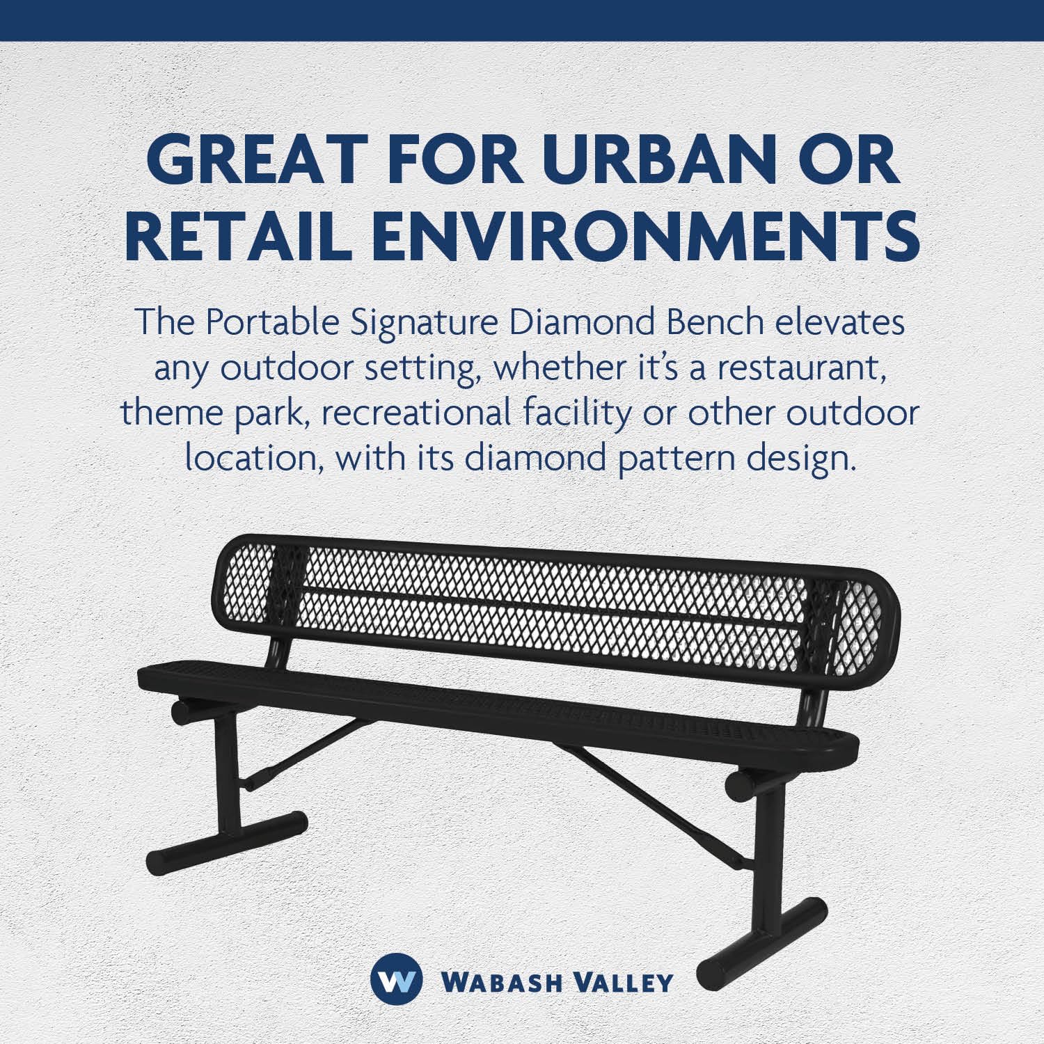 Wabash Valley 6-Foot Commercial Outdoor Bench with Backing | Diamond Pattern | Extremely Durable Plastisol Coated | Lifetime Outdoor Use | Withstands All Weather Conditions | Signature Collection