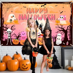 Lecheme Happy Halloween Backdrop Orange Pink Halloween Backdrop for Kids Cute Ghost Pumpkin Spooky Castle Halloween Banner Halloween Photo Booth Background