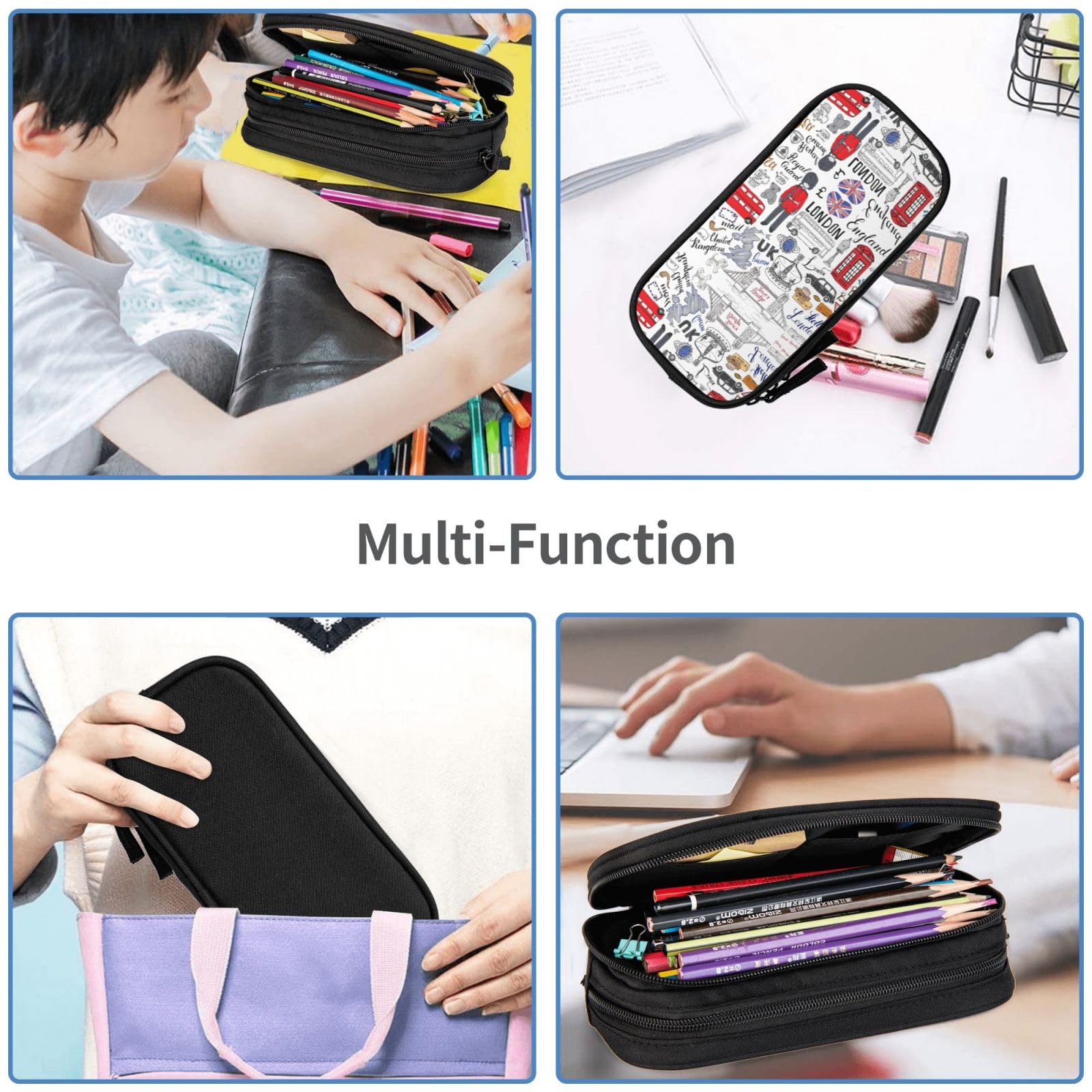 XTUAG I Love London Large Capacity Double Layer Student Pen Caseback To School Supplies Forteen