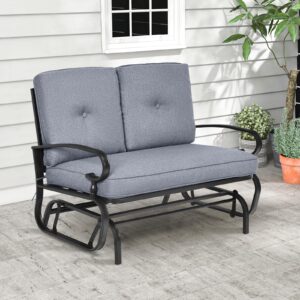 Tangkula Outdoor Swing Glider Chair, Patio Glider Bench for 2 Persons, Outdoor Rocking Loveseat with Steel Frame & Comfortable Cushions for Garden, Porch, Balcony, Poolside (Grey)