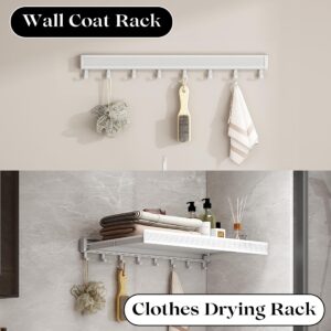 SEEDWAVE Wall Mounted Drying Rack Collapsible 23.6" Wide, Space Aluminum Hanging Coat Rack with 8 Towel Hooks (Includes Screws and User Manual)