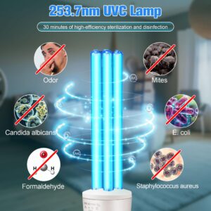 Qualirey 2 Pack 25 Watt UV Light, UVC Lamp with E27 Base and Remote Control, UV Light Bulb for Basement/Bedroom/Kitchen, with Ozone