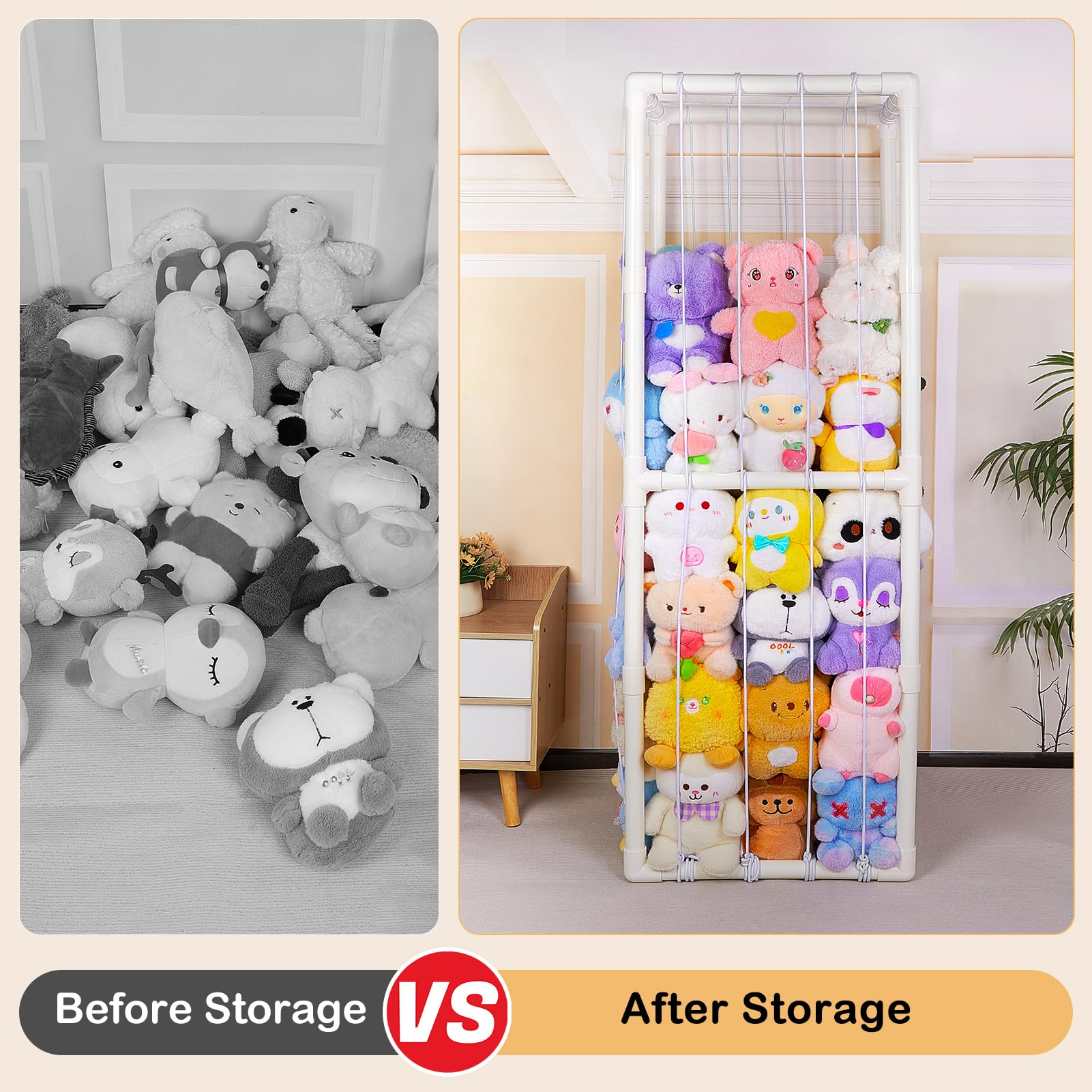 FIOBEE Stuffed Animals Storage Zoo Thicken PVC Tube Kids Toy Storage Organizer with Elastic Band Large Stuffed Animals Holder for Nursery Playroom Bedroom Room Furniture Plush Storage, White