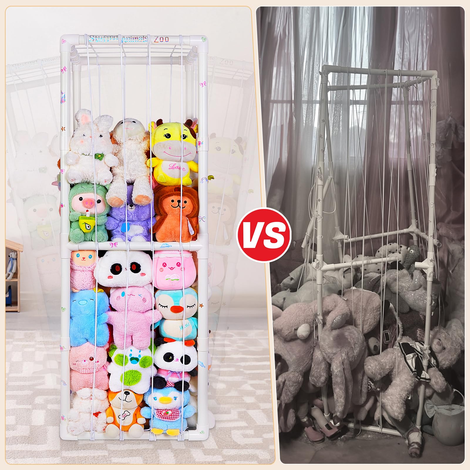 FIOBEE Stuffed Animals Storage Zoo Thicken PVC Tube Kids Toy Storage Organizer with Elastic Band Large Stuffed Animals Holder for Nursery Playroom Bedroom Room Furniture Plush Storage, White