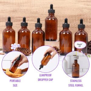 AuroTrends Amber Dropper Bottle 2 oz 24Pack, Glass Tincture Bottles with Dropper - Amber Glass Dropper Bottle 2 oz with Funnel/Stickers/Plastic Graduated Pipette (2fl.oz, Set of 24)