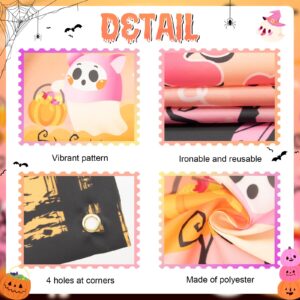 Lecheme Happy Halloween Backdrop Orange Pink Halloween Backdrop for Kids Cute Ghost Pumpkin Spooky Castle Halloween Banner Halloween Photo Booth Background