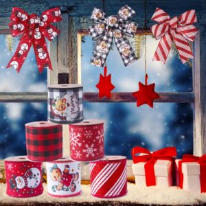 RINOLY Christmas Ribbon Wired 2.5 Inch,6 Roll 30 Yards Christmas Ribbon with Wire-Snowflake/Snowman/Gingerbread Man/Santa/Glitter Stripe/Buffalo Plaid Christmas Ribbon for Wreaths Bow Tree DIY Crafts