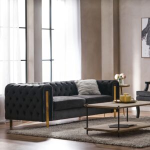 Yoglad Modern Tufted Velvet Sofa, 3-Seater Upholstered Couch with Metal Legs, Mid-Century Modern Velvet Accent Furniture for Living Room, Bedroom, or Apartment (83.75'' Black)