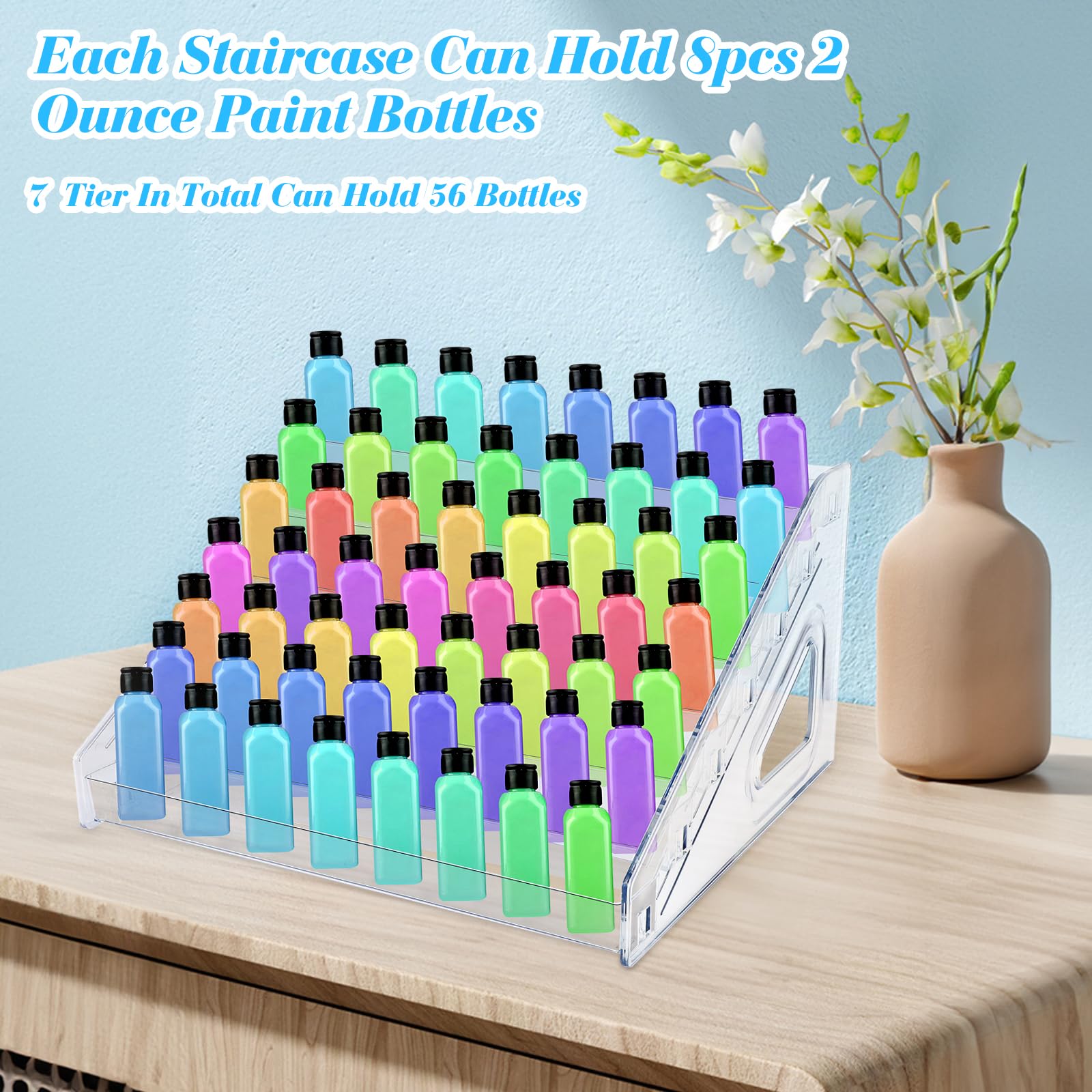 cobee 7 Tiers Acrylic Paint Organizer, Clear Paint Bottle Storage Holder Acrylic Paint Rack Stand for 2oz Bottles Craft Paint Bottle Rack