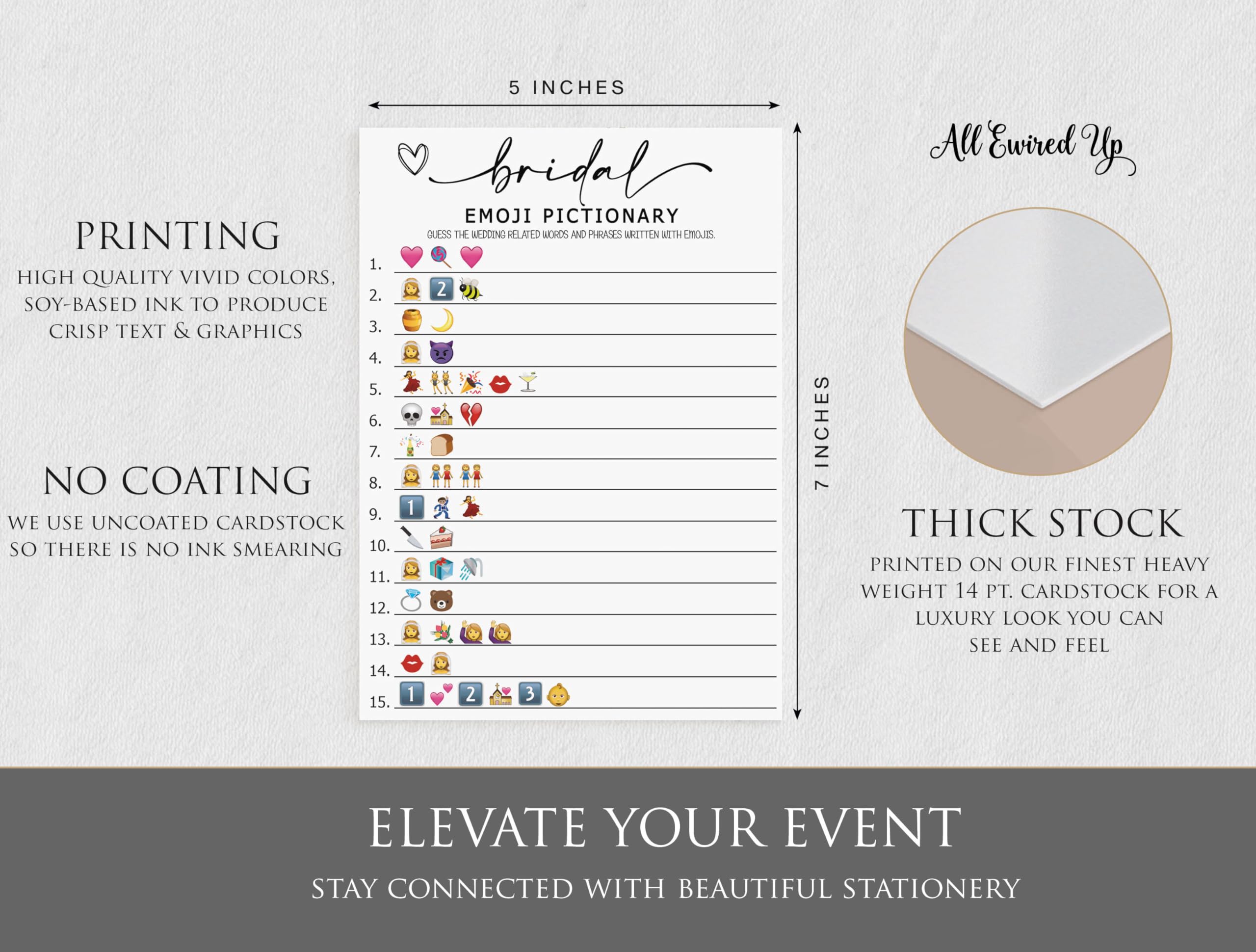 All Ewired Up 50 Bridal Shower Games Emoji Pictionary (50-Cards) Fun Wedding Game Activity, Decorations, Engagement Party, Rehearsal Dinner, Minimalist Script