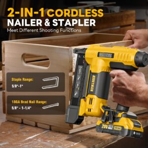 Alloyman 18 Gauge Nail Gun Battery Powered, 2 in 1 Cordless Brad Nailer/Electric Stapler with 2.0Ah Battery and Charger,1000pcs Nails and 500pcs Staples Included for Home Improvement & Woodworking