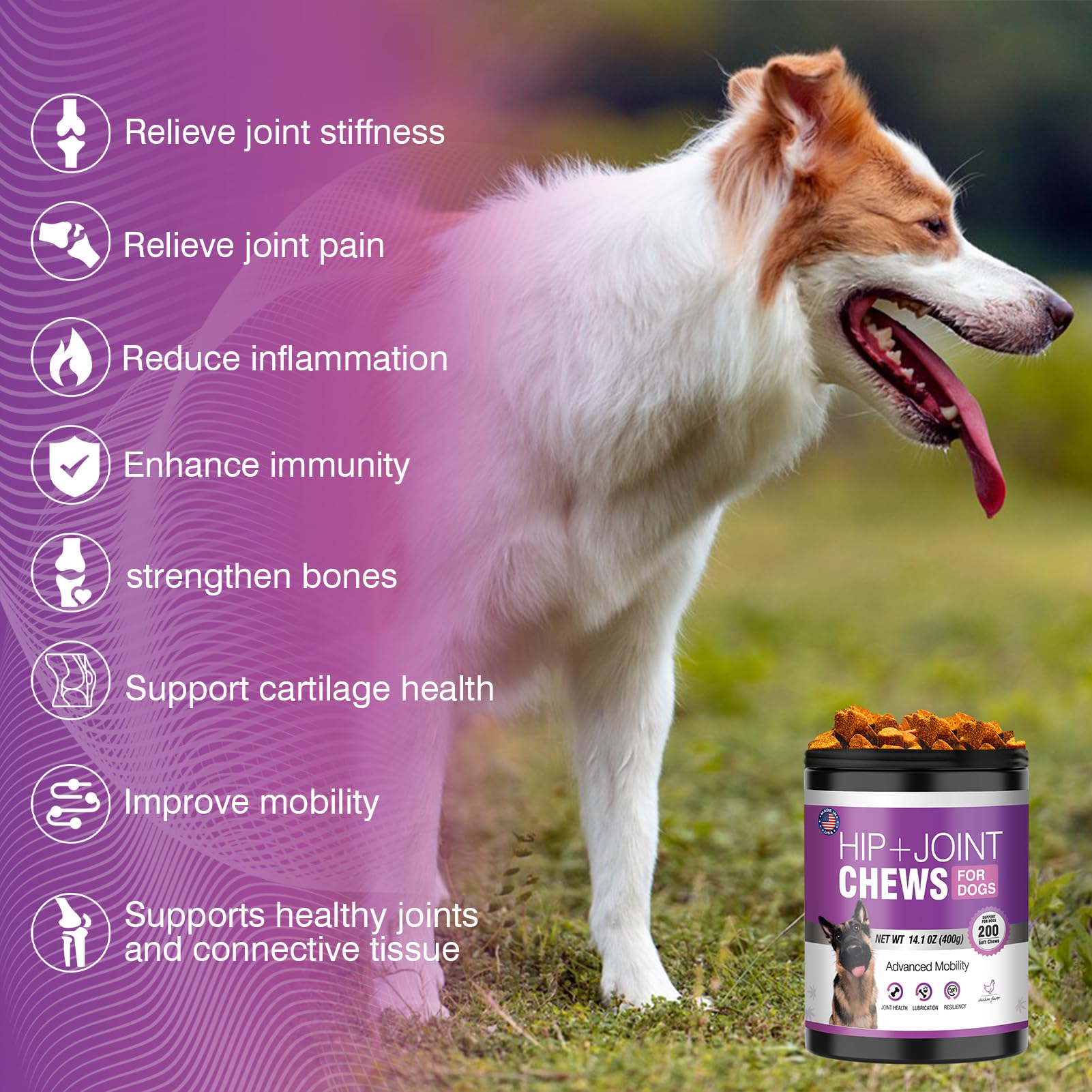 Glucosamine for Dogs 200pcs Joint Support Supplement Dog Hip and Joint Chondroitin Chews Treats with MSM Hemp Dog Joint Pain Relief Mobility Supplements Chicken Flavor Fit All Large Small Medium Breed