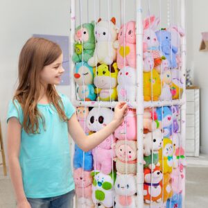 FIOBEE Stuffed Animals Storage Zoo Thicken PVC Tube Kids Toy Storage Organizer with Elastic Band Large Stuffed Animals Holder for Nursery Playroom Bedroom Room Furniture Plush Storage, White