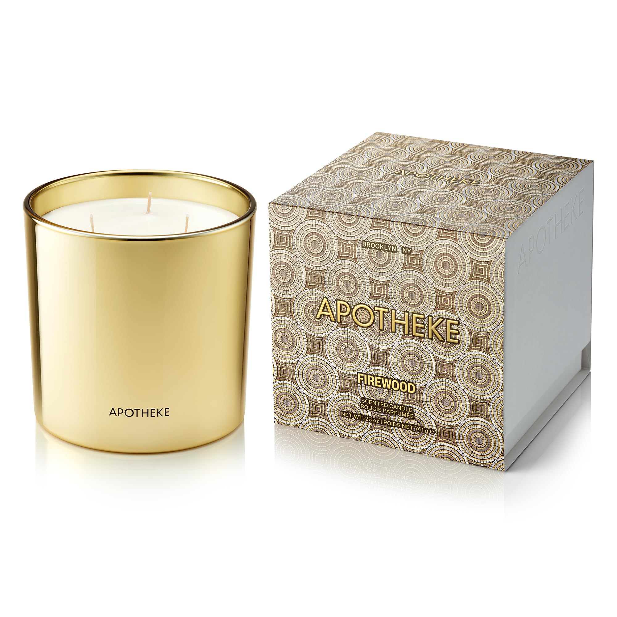 Apotheke 3-Wick Scented Candles for Home, Firewood Ceramic - 26 oz Long-Lasting Premium Luxury Soy Wax Jar Candle, 120-140 Hours Burn Time - Notes of Cardamom, Nutmeg, Citron, Bergamot