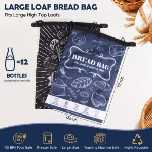 Bread Bag, 2 Packs Reusable Sourdough Storage Bag With Zipper for Homemade Bread - Large Freezer Container to Keep Bread Fresh (Black, L)