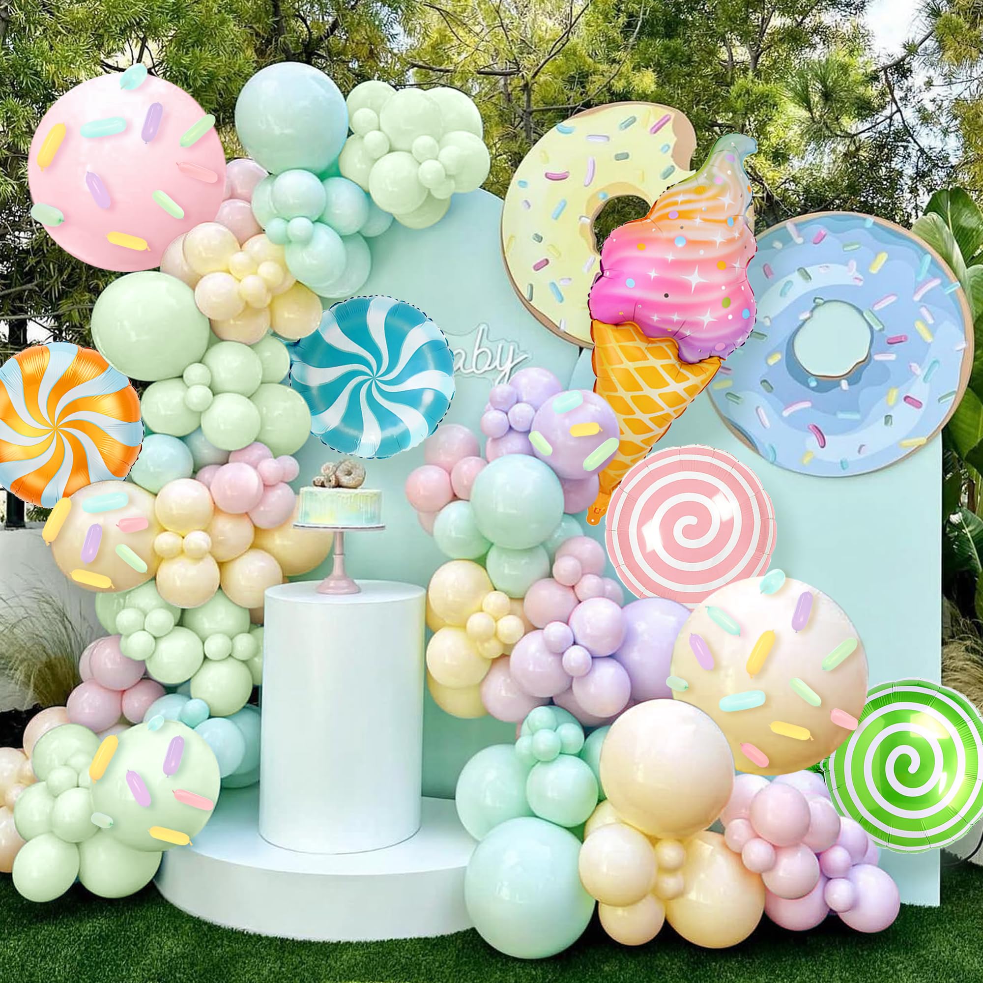 169 PCS Sweet Candy Balloon Garland Arch Kit 5/10/18 Inch Pastel Rainbow Latex Balloons Lollipop Ice Cream Foil Balloons for Candyland Party Girl Boy Birthday Party Baby Shower Decorations