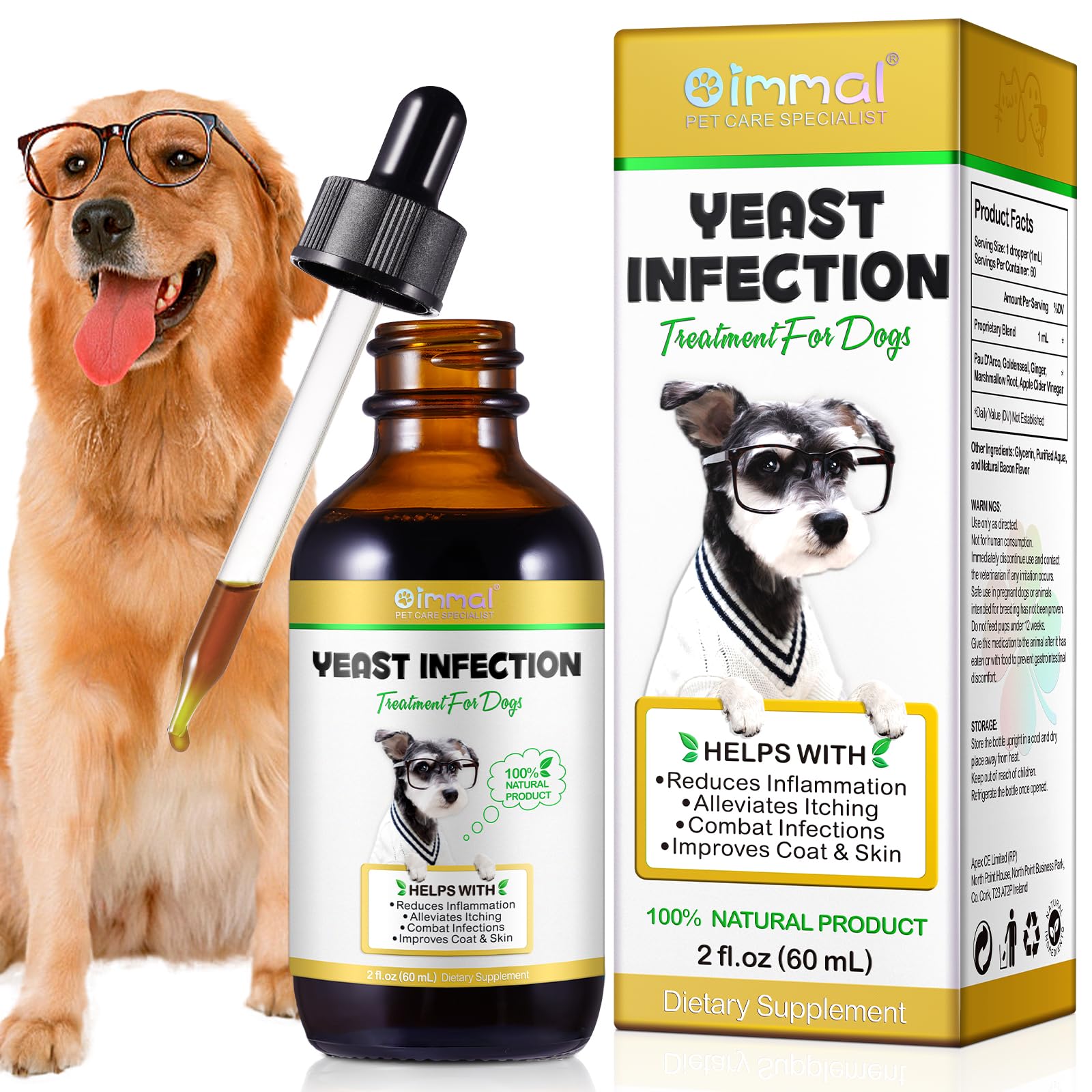 Dog Yeast Infection Treatment, Natural Yeast Infection Treatment for Dogs, Supports Dog Ear Infection Treatment and Allergy Itch Relief, Reduces Inflammation,Improve Coat & Skin, Bacon Flavor, 2 Fl Oz