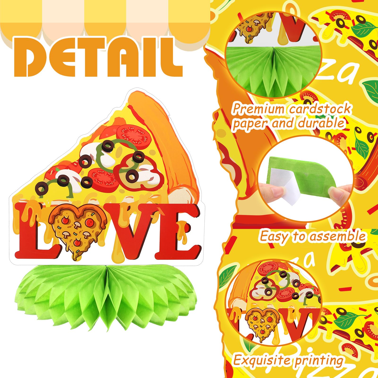 Weekgrat 12 Pcs Pizza Party Honeycomb Centerpieces Decorations Pizza Birthday Party Favors Table Sign for Birthday Baby Shower Food Party Supplies