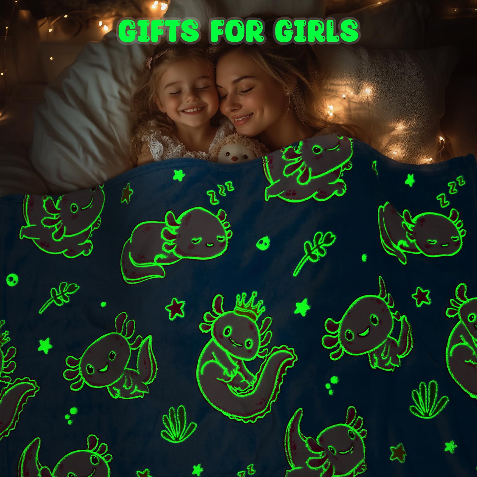 Axolotl Toys Gifts for Girls - Pink Axolotl Blanket Glow in The Dark for Kids Ages 1 2 3 4 5 6 7 8 9 10 11 12 - Axolotl Toy Costume Decorations for Toddler Baby Teens Birthday Christmas Child Gifts