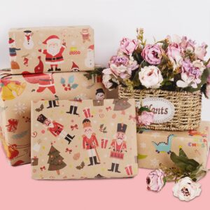 Aimyoo Santa Kraft Christmas Wrapping Paper Jumbo Roll, Reindeer Snowman Xmas Gift Wrap Paper 17 in x 60 ft