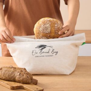 LOHONER Bread Bags for Homemade Bread - 2 Pack Reusable Sourdough Bread Bags, Linen and Cotton Homemade Bread Storage with Plastic Lined