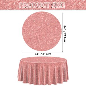 3 Pack Pink Rose Gold Tablecloths for Round Table, 84x84'' Rose Gold Sequin Printed Plastic Round Table Cover, Rose Gold Glitter Party Decorations for Girls Birthday Wedding Graduation Princess Party